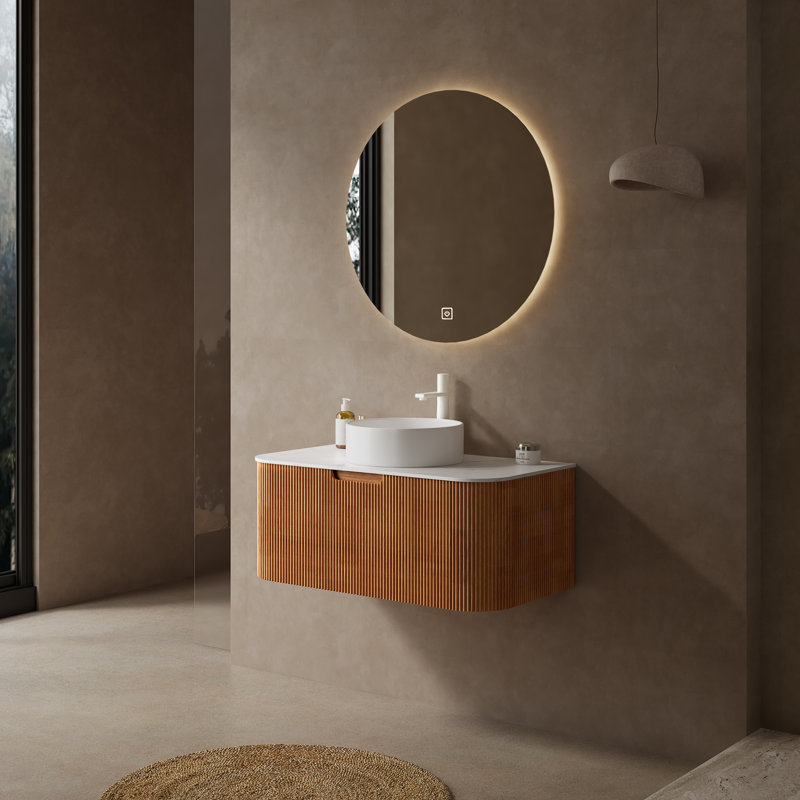 Meuble-lavabo de salle de bain avec lavabo, armoire de rangement murale rayée, Bois naturel, 36"