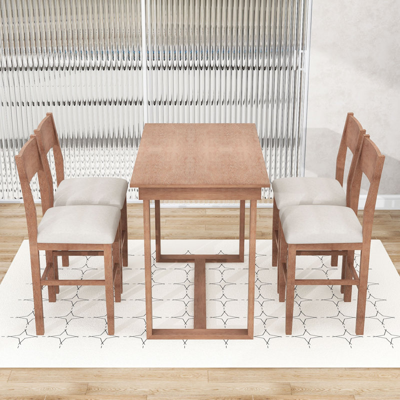 Ensemble de table de salle à manger 5 pièces, table rectangulaire Farmhouse et 4 chaises pour petits espaces, Brun