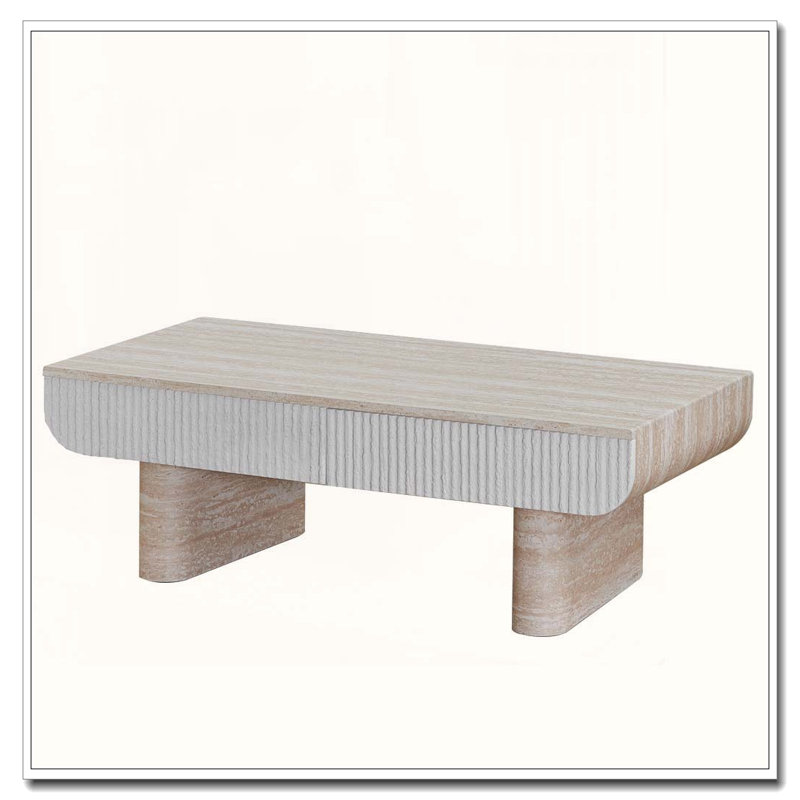 Coffee Table with Grey Wood Texture Tabletop, beige brown