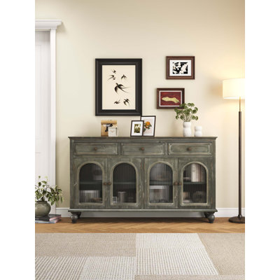 Authentic Farmhouse Buffet Cabinet with Spacious Storage and Glass Doors