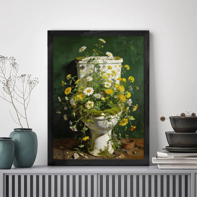 Black Framed Vintage Botanical Floral Bathroom toilet Wall Art Retro Realism Style Framed Prints