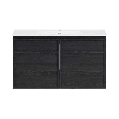 St. Tropez 36" Wall-Mounted Bathroom Vanity In Black Oak With Sink Top