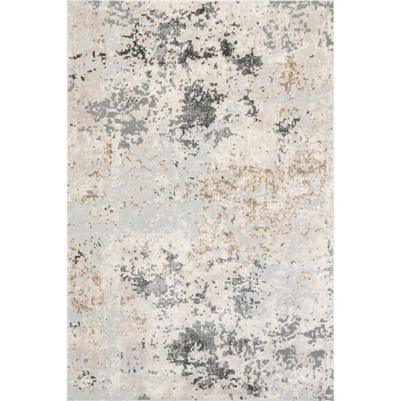 Modern Abstract Power Loom Beige Rug, Square 6'