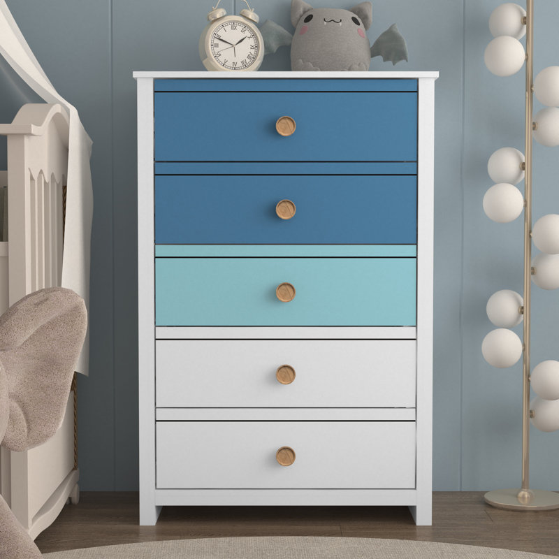 Bustillo 30.7'' Wide 5 -Drawer Chest, White/Blue