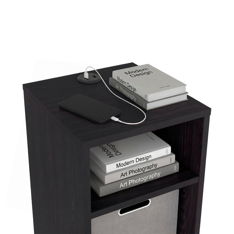 Table d'appoint avec 1 tablette et 1 panier de rangement en tissu - wengé noir
