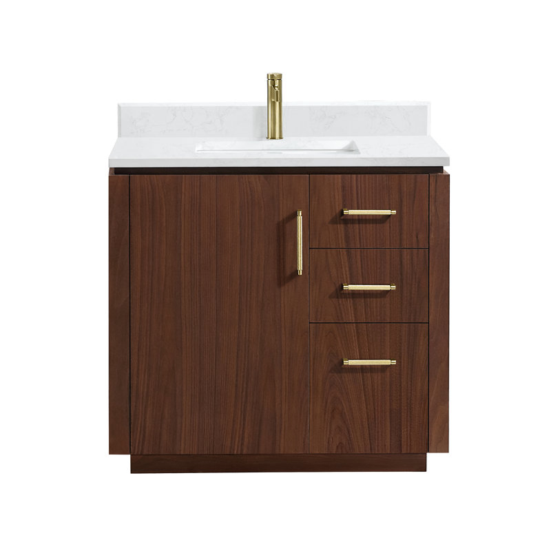 Meuble-lavabo simple 36 po Cloverfield, Noyer naturel, Or