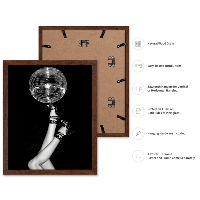 Boule disco sur des talons hauts, Poster, 16"H x 20"W, Brown Framed