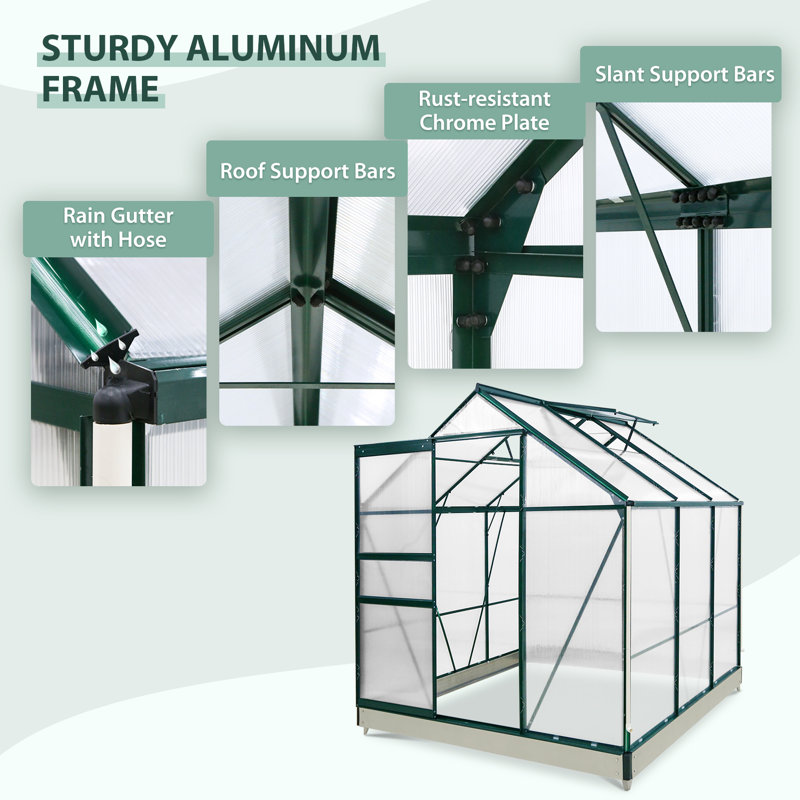 6.2 ft x 6.2 ft Walk-in Aluminum Frame Polycarbonate Hobby Greenhouse