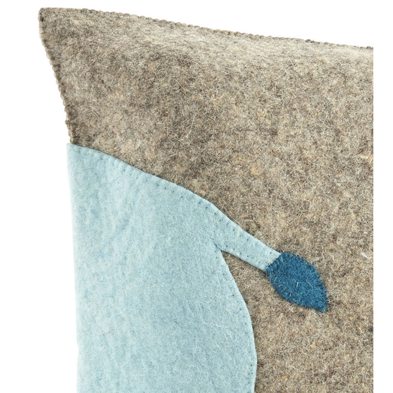 Coussin fait à la main en laine feutrée à la main - Hippopotame bleu sur fond gris - 18 po, Oreiller (inclus)