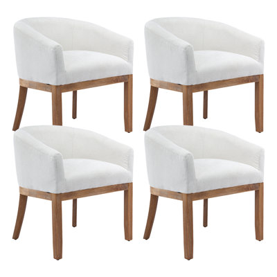 Mid Century Modern Dining Chairs, Upholstered Linen Fabric Dining Room Chairs with Arms and Solid Wood Legs, Comfy Barrel Accent Chairs for Dining Roo by Corrigan Studio
