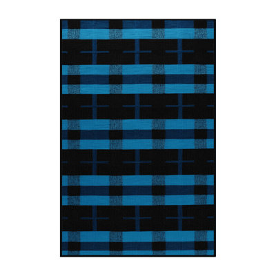 Machine Washable Checkered Black Area Rug