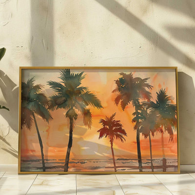 «Sunset Palm Glow», reproduction encadrée