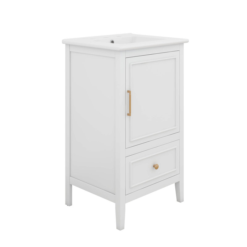 20" Bathroom Vanity With Ceramic Sink, One Drawer, And Door Storage Shelf, Wood Storage Cabinet With Adiustable Foot Pad