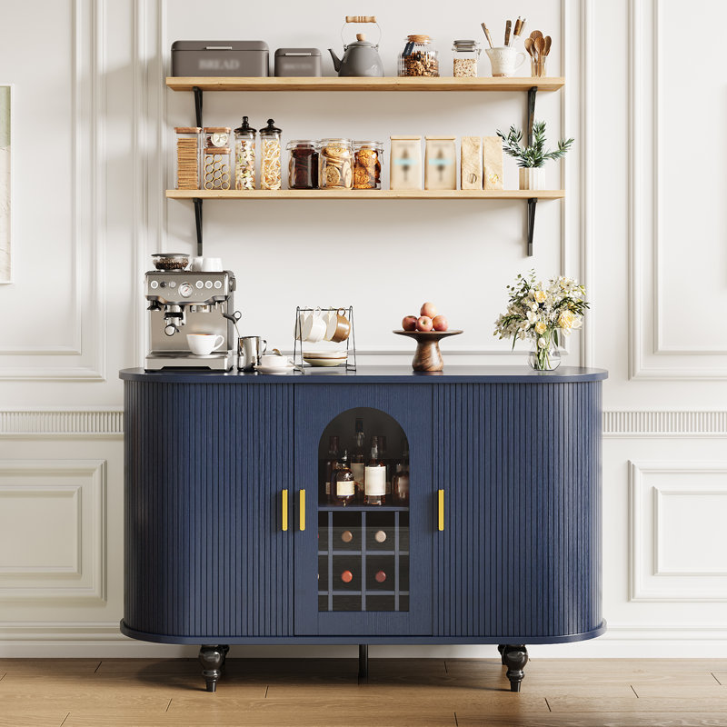 Armoire de bar à porte coulissante avec rangement, buffet de 55 po de large, H 36,38 po x l 48 po x P 15,75 po, Blue