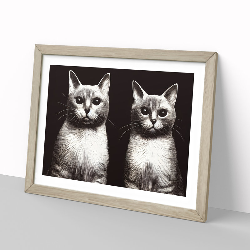 Two Cats Vol.2 - Framed Print, 46cm H x 64cm W x 2cm D, Oak Framed