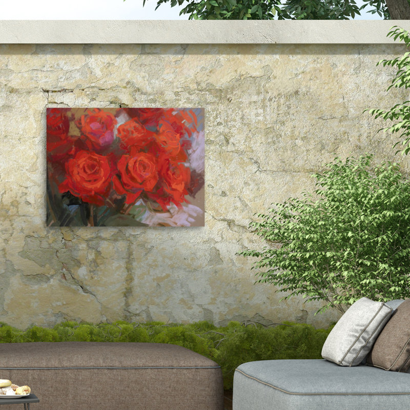 Christine Debrosky Crimson Roses Outdoor  Canvas, H 24 po x l 32 po