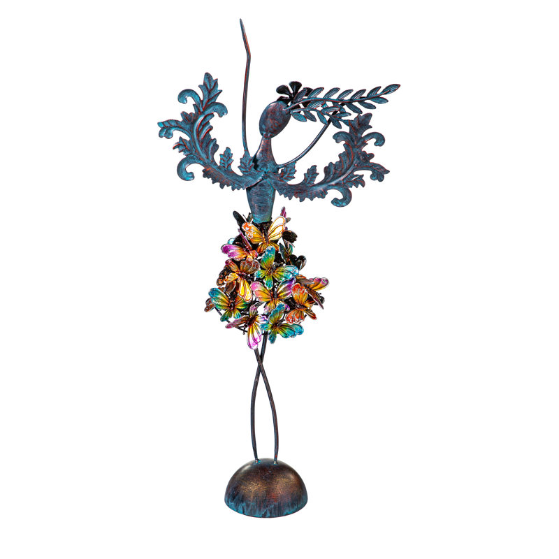Statue ange papillon en métal, H 19 po