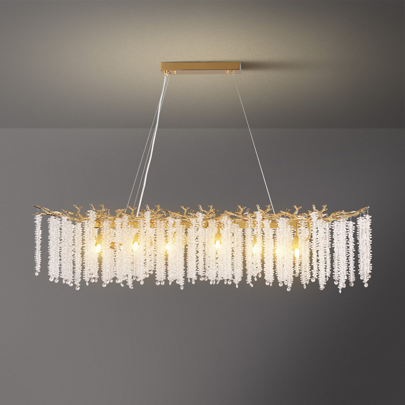 Erdenheim Modern Rectangle Crystal Chandeliers for Dining Room, Gold, 15.7" H x 47.2" W x 16.2" D