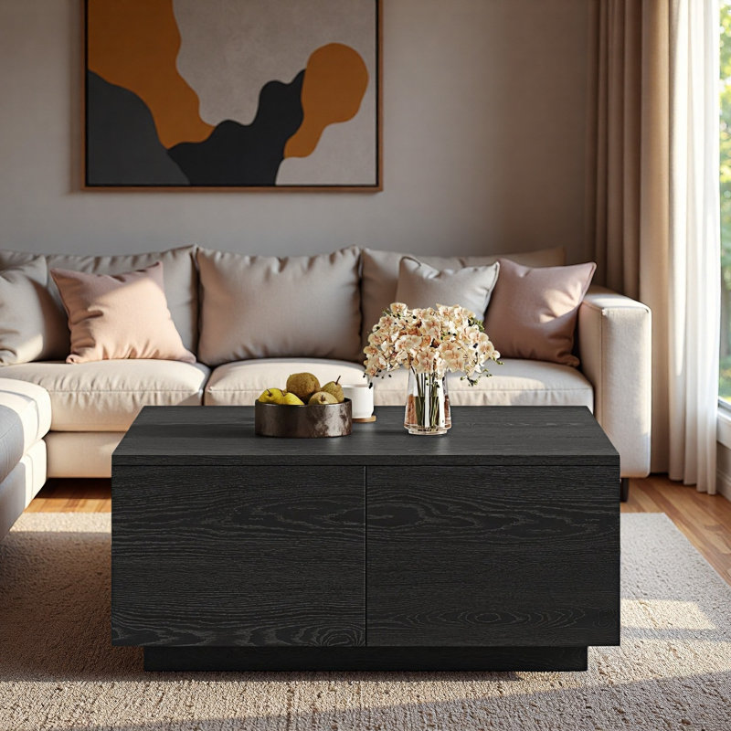 Table basse moderne carrée avec 4 tiroirs, Black