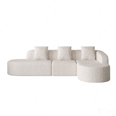 111.8-Inch L-Shaped Curved Modular Sofa, Modern Design Featuring Lychee-Textured Long-Pile Polyester Fabric, Curved Backrest With Three Pillows