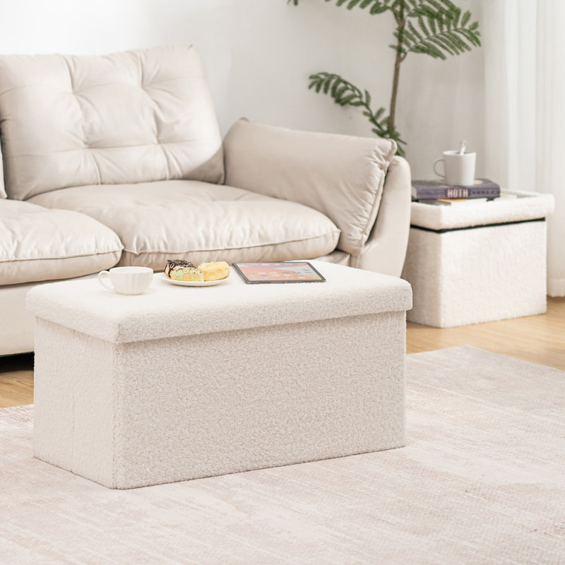 Repose-pieds pliant avec rangement, H 15 po x l 30 po x P 15 po, Blanc