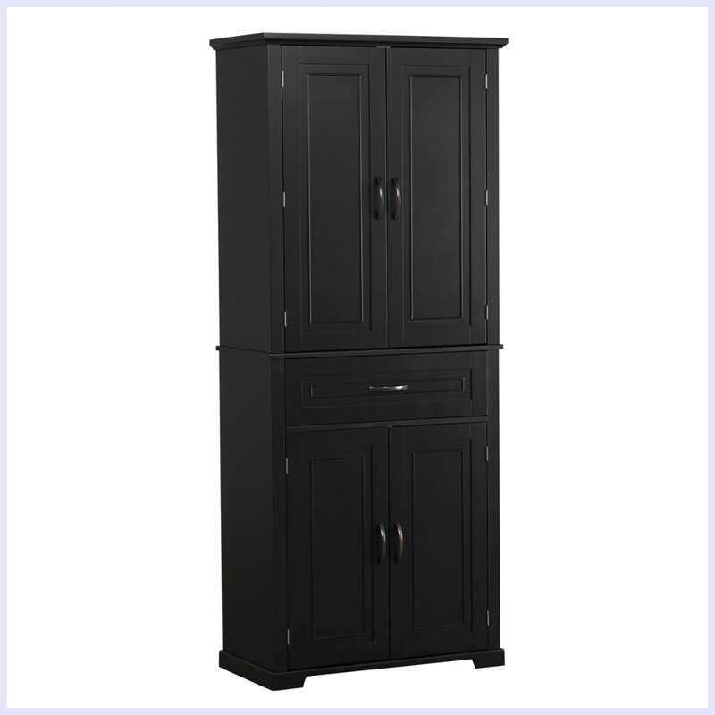 Armoire de rangement pour salle de bain avec portes et tiroir, plusieurs espaces de rangement, tablette réglable, Noir