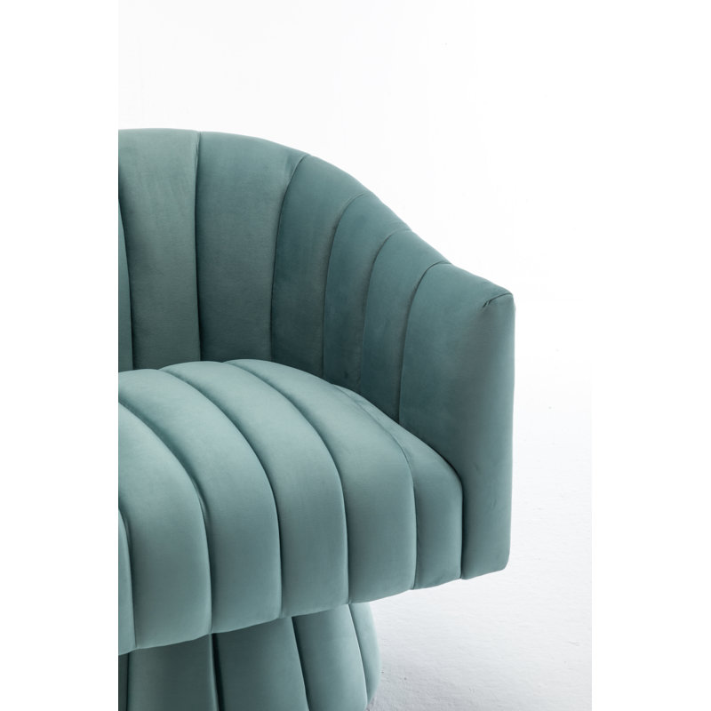 Murrow Upholstered Swivel Barrel Chair, Light Blue Velvet