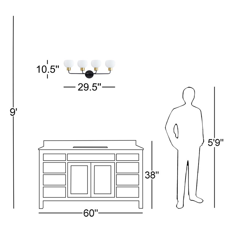 Stackpole 4 - Light Dimmable Vanity Light, Bronze Rupert