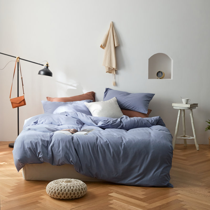 Ensemble de housse de couette 100% coton VCLIFE, Housse de couette pour très grand lit et 2 taies, Bleu clair