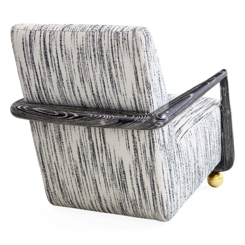St. Germain Club Chair, Stratus Black/Ivory Polyester Blend/Acrylic/Wool, Distressed Black/Brass
