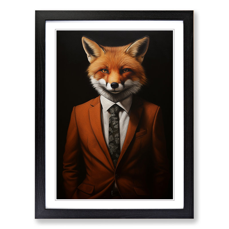 Fox in a Suit Painting No.4 - Framed Print, Black, 34cm H x 25cm W x 2cm D
