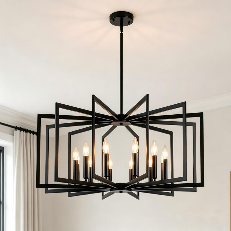 39" Modern Black Geometric Chandelier