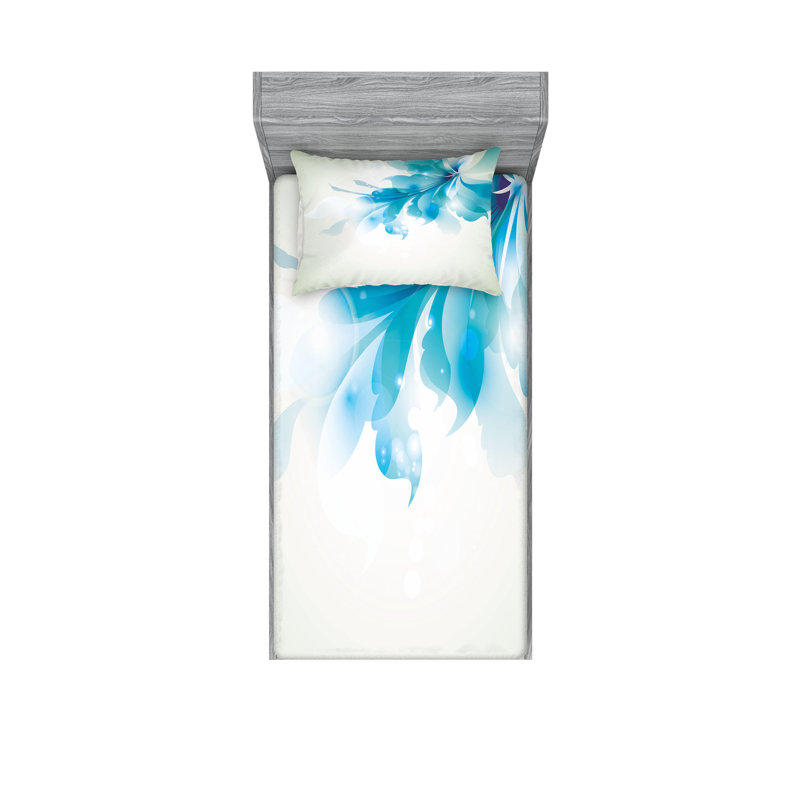 Drap-housse abstrait et taie décorative Ambesonne, bleu pâle et blanc, Ensemble de draps pour lit simple TG + 5 articles 