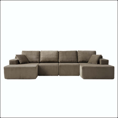 Canapé modulaire en U 130 po avec velours côtelé et ressorts