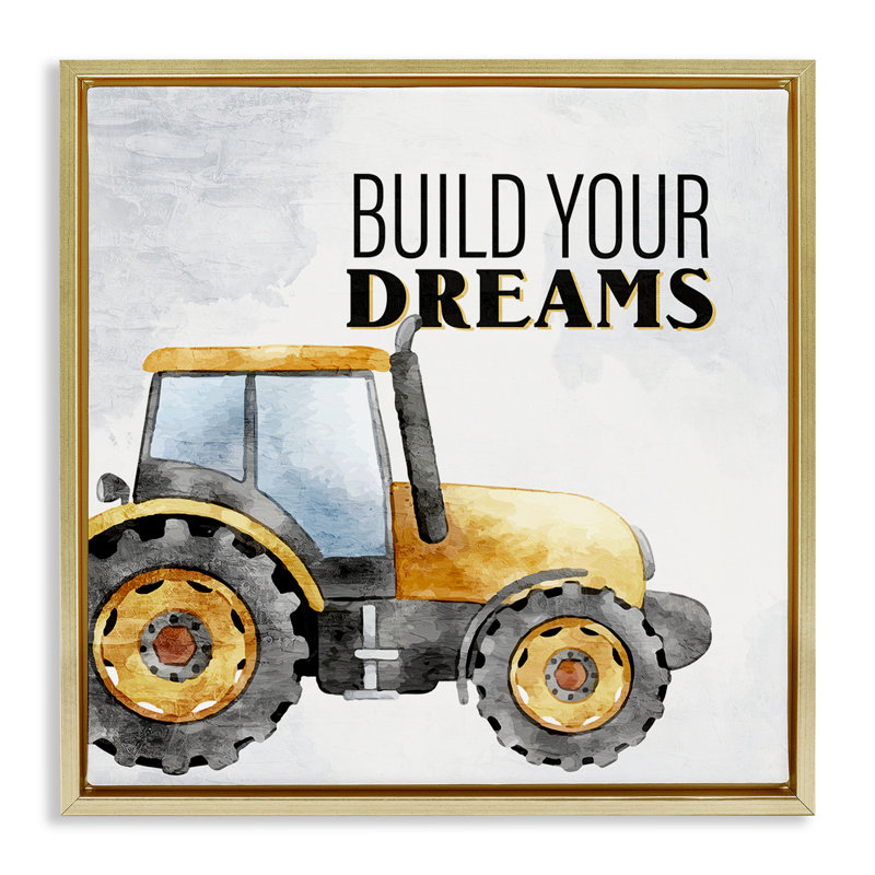  Build Your Dreams Phrase Canvas Wall Art by Kim Allen, H 25 po x l 25 po, Cadre flottant métallique doré