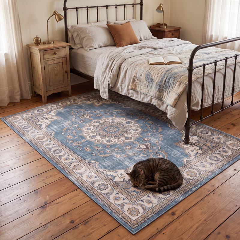 Tapis Mellite style vintage bleu ivoire or gris beige antidérapant à poils courts pour l'intérieur et l'extérieur, adapté aux animaux domestiques, idéal pour le salon, la chambre, la salle à manger, l'entrée, le couloir, le bureau, motif abstrait taupe vieilli, pour cuisine, idéal pour les zones de passage intensif, facile à nettoyer, imprimé, ultra doux, bord ourlé et lavable.