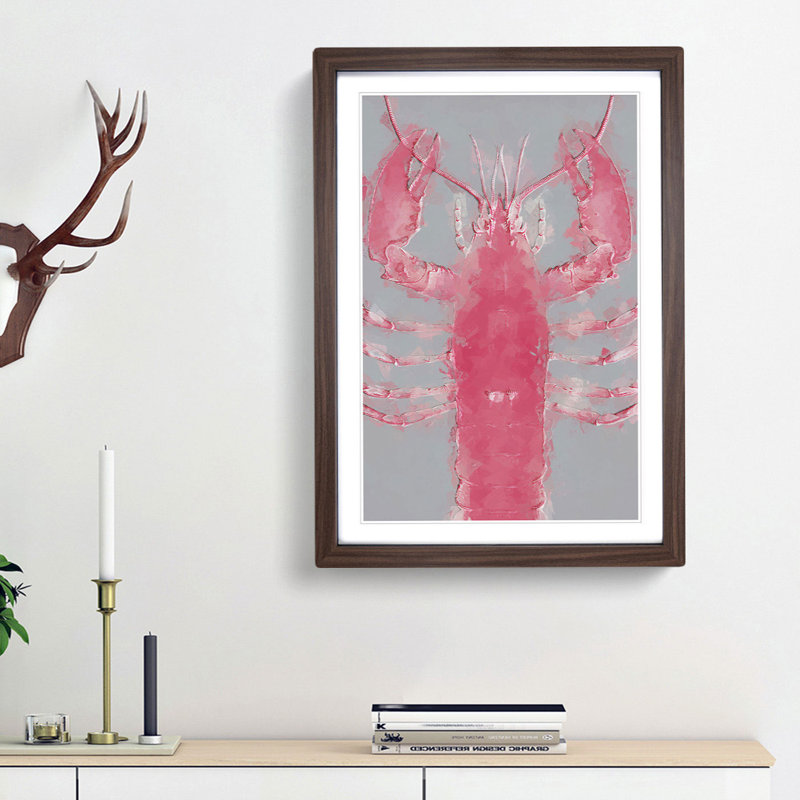 The Pink Lobster in Abstract - Picture Frame Graphic Art Print on MDF, Walnut Framed, 65cm H x 48cm W x 2cm D