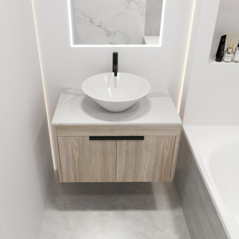 Ensemble de meuble-lavabo mural 30 po avec lavabo rond en céramique