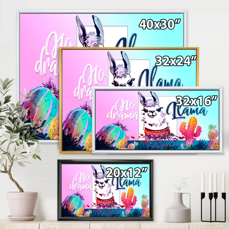 No Drama Llama - Photographie sur toile, Toile blanche encadrée, H 12 po x l 20 po x p 1 po