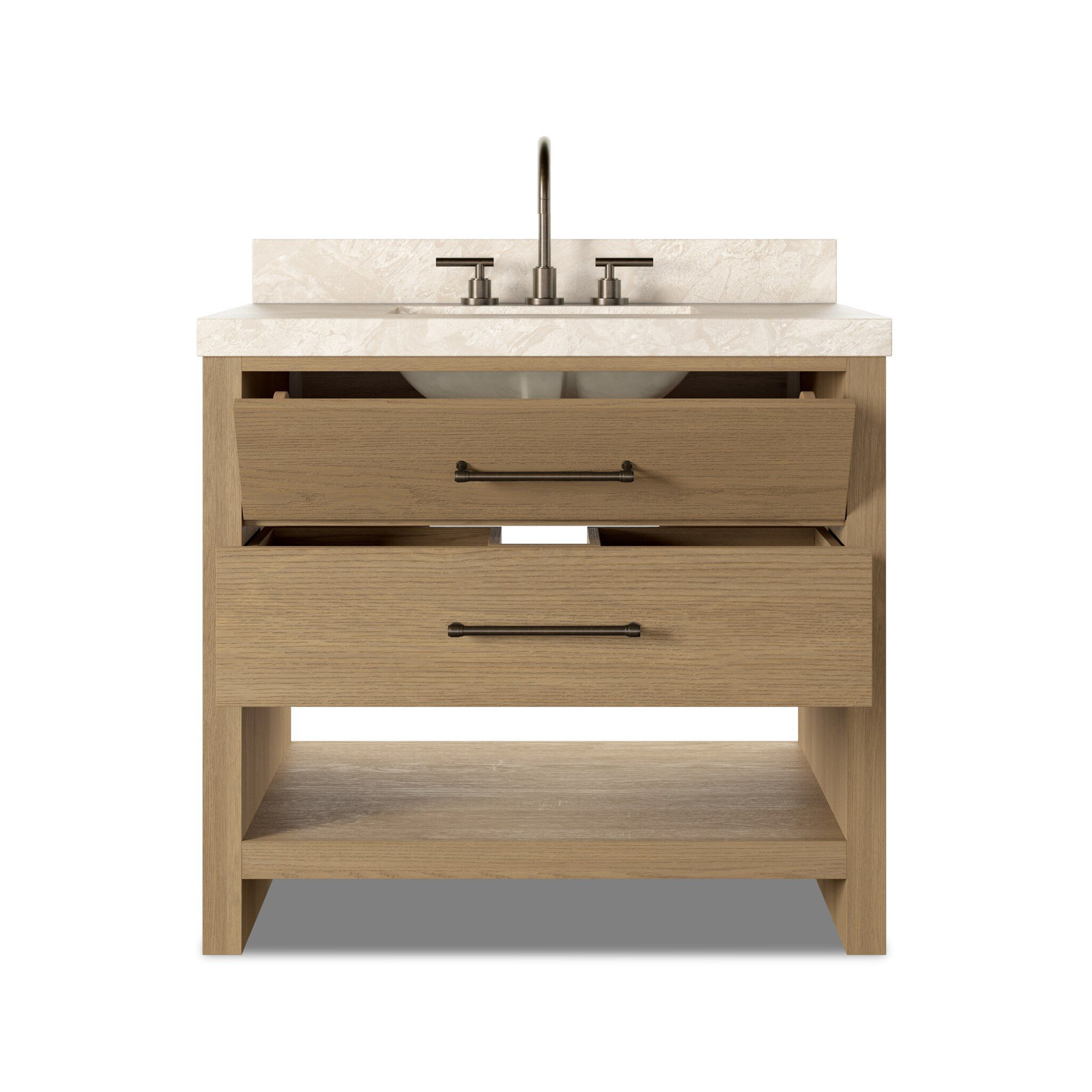 Mattia Single Bathroom Vanity, Satin Light Wash Oak, Sand Marble