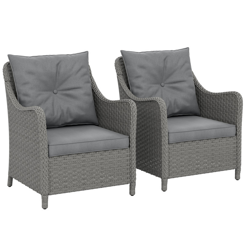 Wicker Outdoor Lounge Chair, Gray Wood, Dark Gray