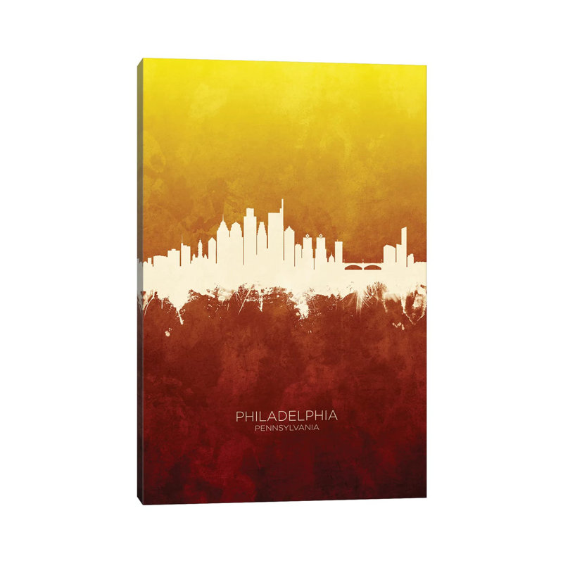 Philadelphia Skyline Red Gold by Michael Tompsett - Wrapped Canvas Print, 66.04 cm H x 45.72 cm W x 3.175 cm D