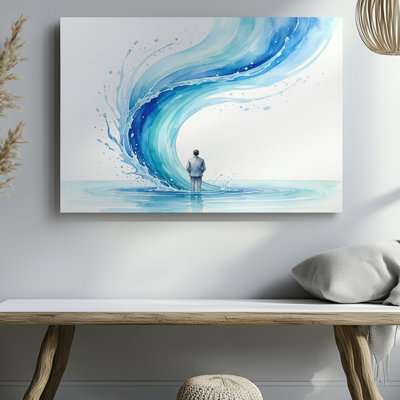 Reproduction d'art sur toile abstrait abstrait surréel bleu avec un homme d'affaires solitaire