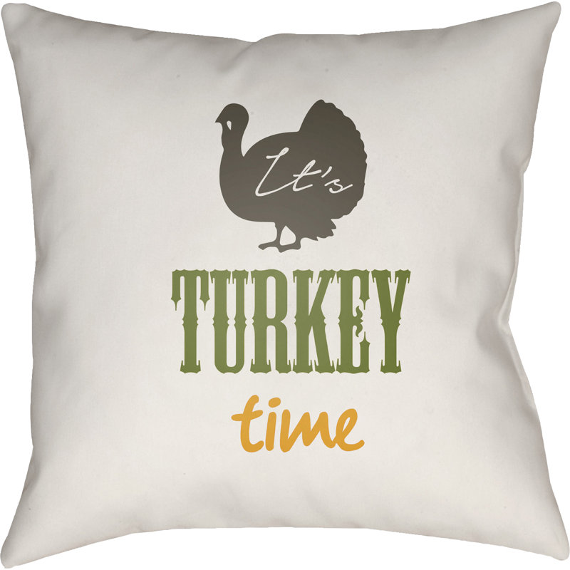 Turkey Indoor/Outdoor Throw Pillow, White/Brown/Green/Orange, 18" H x 18" W x 4" D