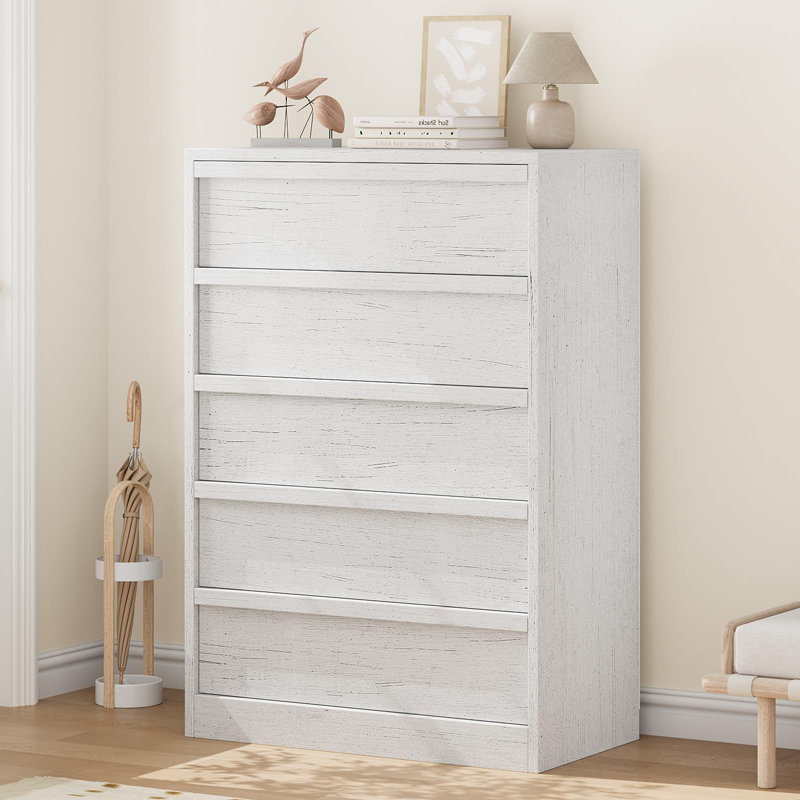 5-Drawer Antique White Dresser – 109.9 cm Tall Chest of Drawers with Large Storage, Modern Organizer for Bedroom, Living Room, Nursery, Entryway, Closet