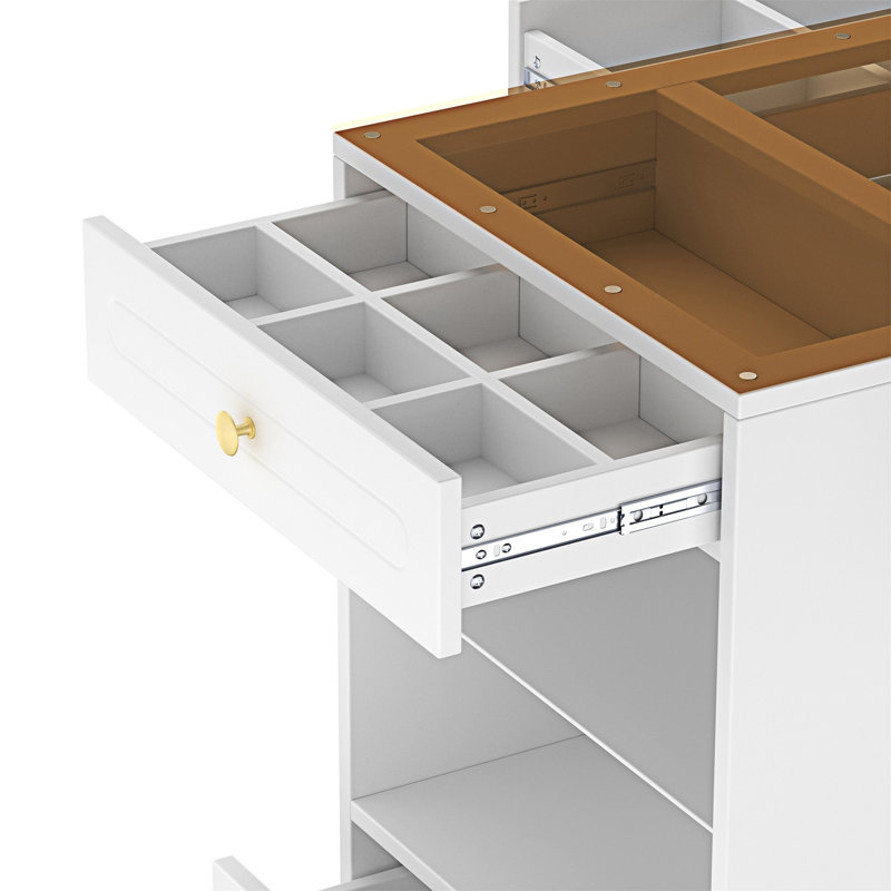 Armoire pour garde-robe avec îlot de chambre avec plateau en verre et tablettes ouvertes, Blanc