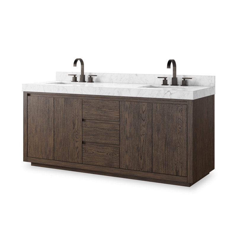 Everett Double Vanity-Satin Light Wash Oak, Satin Espresso Oak Veneer