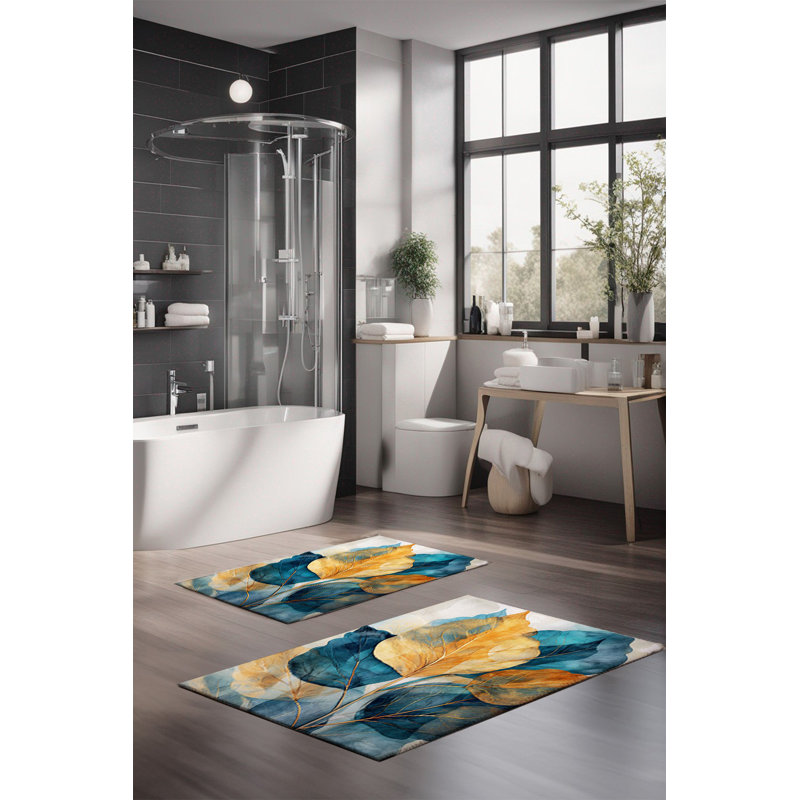 Eakly Luxury Bathmat Set (2 Pieces), 100% Polyester, 16.0 x 23.6 inches & 23.6 x 39.4 inches | Non-Slip Antibacterial Design, 0.3 in Pile Height | Machine Washable, Durable & Easy to Clean | Ideal for Bathroom Décor