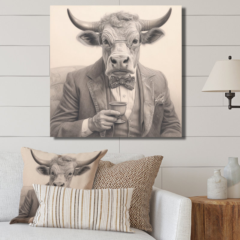 «Cow Cow Have A Drink I», reproduction d'art sur toile, H 36 po x l 36 po x P 1,5 po, Toile tendue