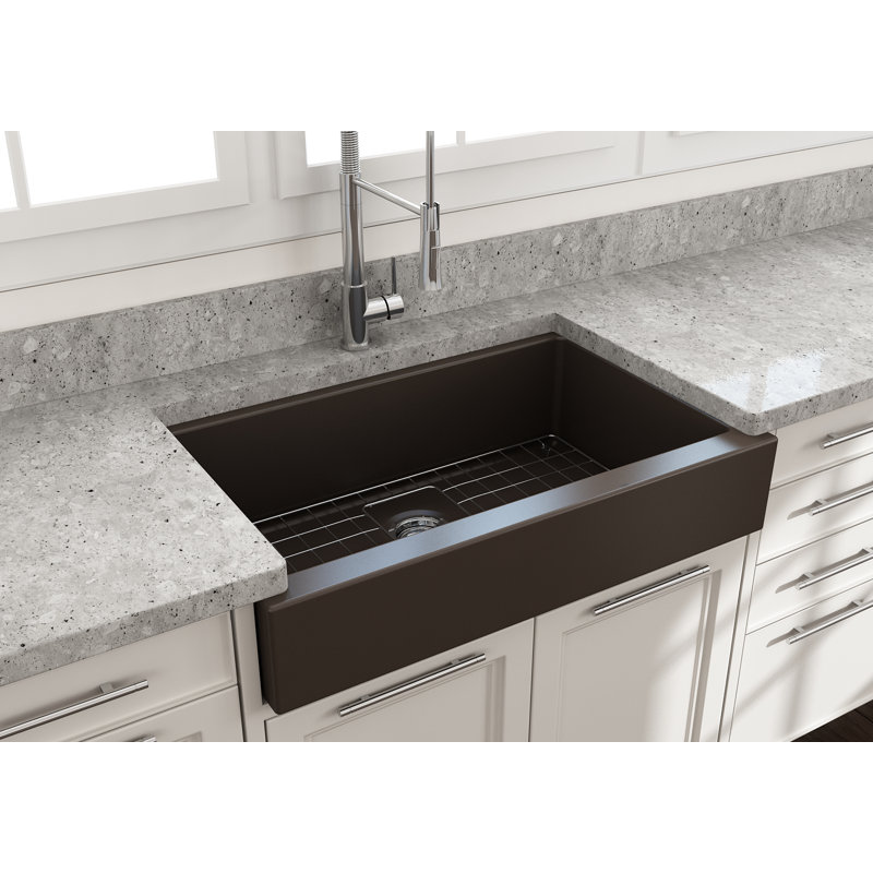 Nuova Pro 34'' L Single Bowl Fireclay Kitchen Sink, Matte Brown